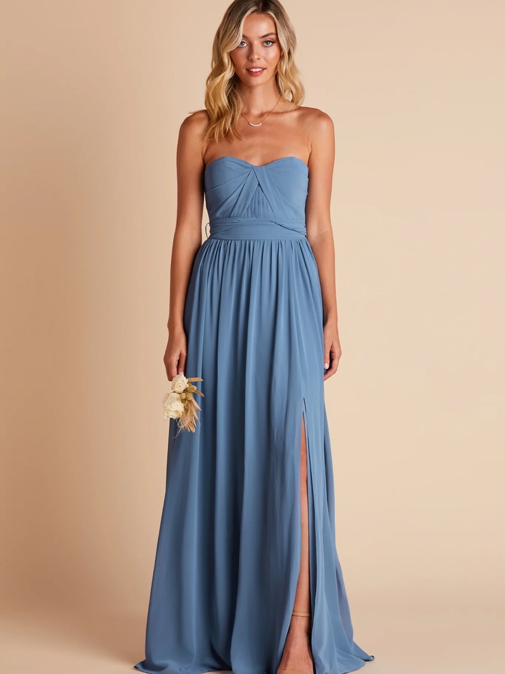 Birdy Grey Strapless Dusty Blue Chiffon Gown